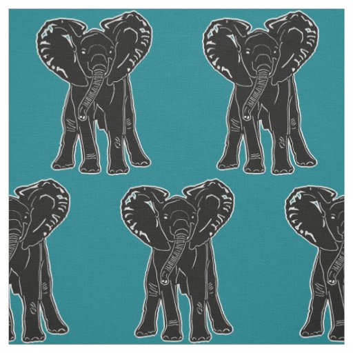 Elephant Black Any Color Background Fabric