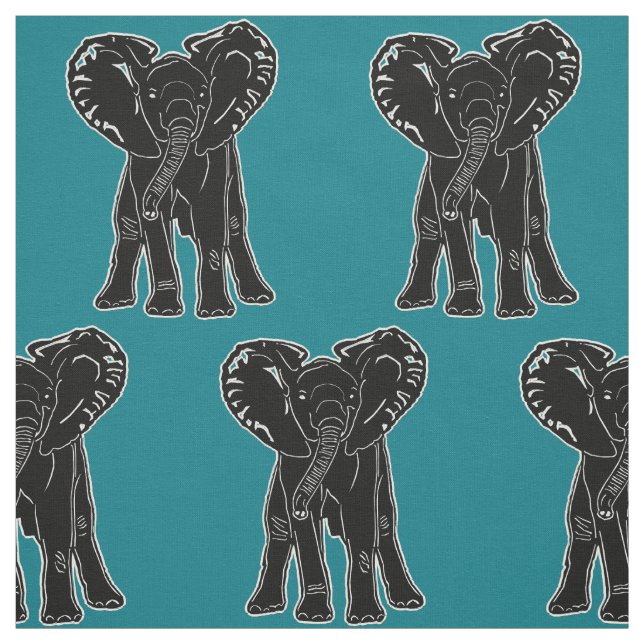 Elephant Black Any Color Background Fabric (Swatch)