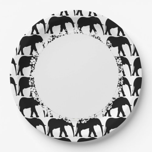 Elephant_Blk_White__Lace_M_L Paper Plates