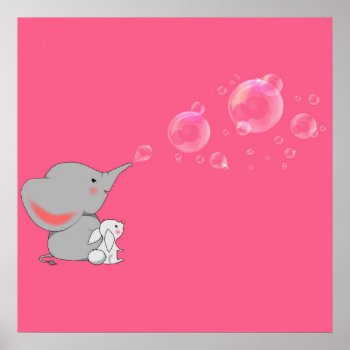 Elephant Blowing Bobbles Poster by CateLE at Zazzle