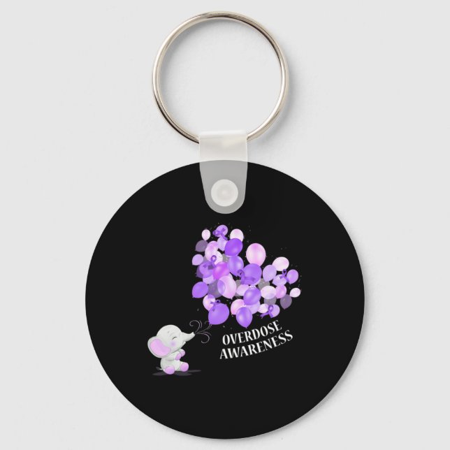 Elephant Blowing Up Lloons Overdose Awareness  Keychain (Front)