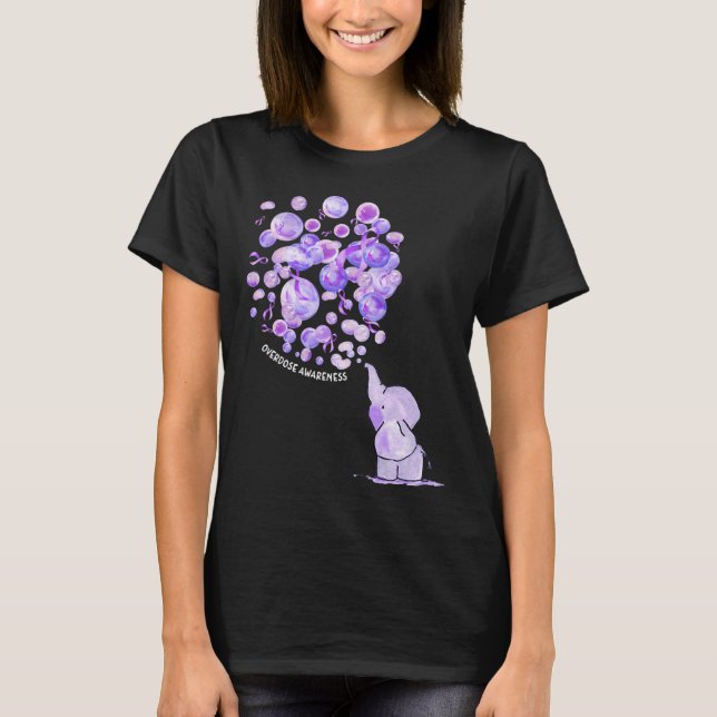 Elephant Blowing Up Purple Balloons Overdose Aware T-Shirt (Front)