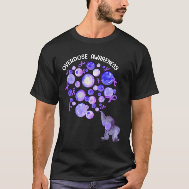 Elephant Blowing Up Purple Balloons Overdose Aware T-Shirt (Front)