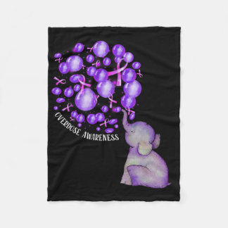 Elephant Blowing Up Purple Lloons Overdose Awarene Fleece Blanket