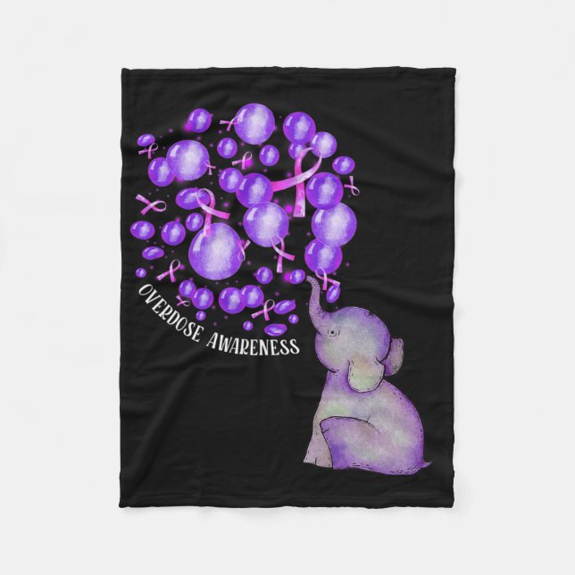 Elephant Blowing Up Purple Lloons Overdose Awarene Fleece Blanket (Front)
