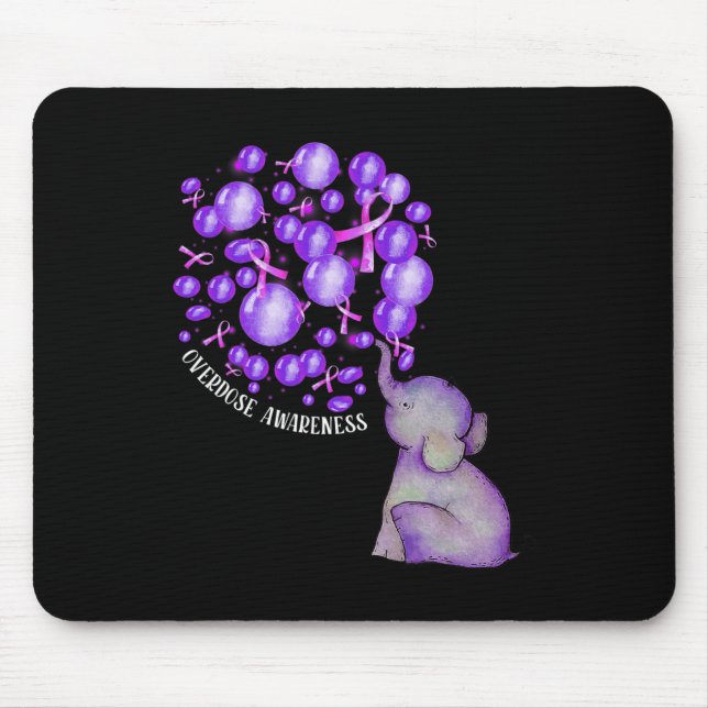 Elephant Blowing Up Purple Lloons Overdose Awarene Mouse Pad (Front)