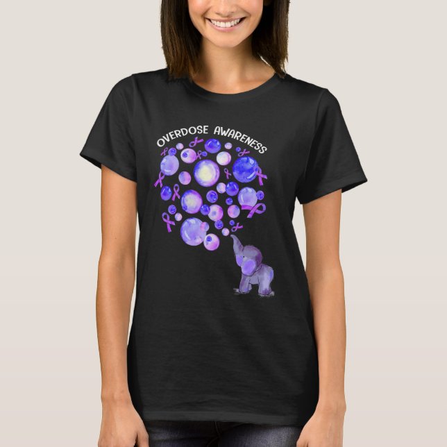 Elephant Blowing Up Purple Lloons Overdose Awarene T-Shirt (Front)