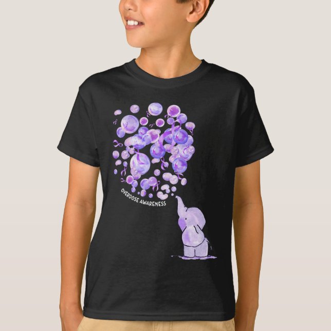Elephant Blowing Up Purple Lloons Overdose Awarene T-Shirt (Front)