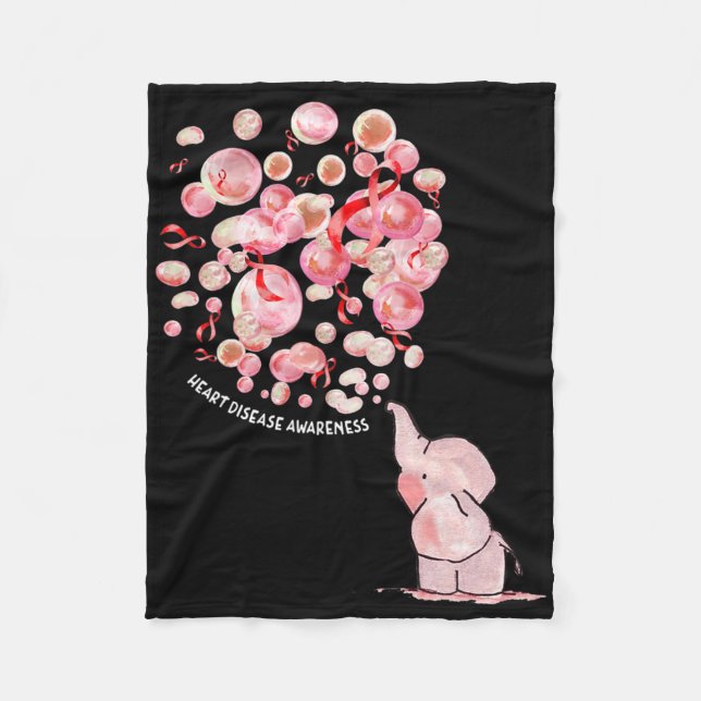Elephant Blowing Up Red Balloons Heart Disease Awa Fleece Blanket (Front)