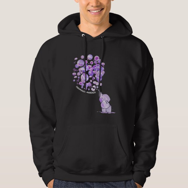Elephant Blowing Upp Purplee Balloons Fibromyalgia Hoodie (Front)