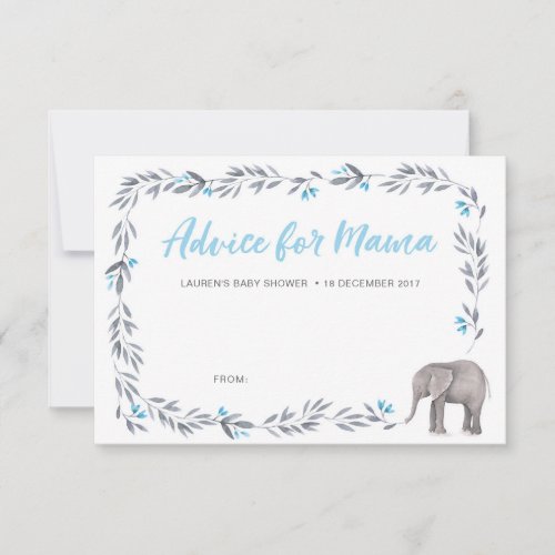 Elephant blue and gray Baby Shower Advice Cards