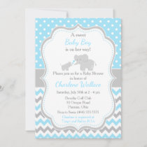 Elephant Blue and Gray Baby Shower Invitation