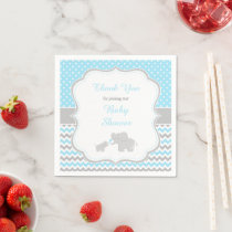 Elephant Blue and Gray Baby Shower Party Napkins