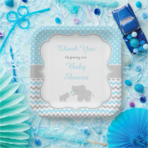 Elephant Blue and Gray Baby Shower Party Paper Plates