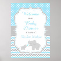 Elephant Blue and Gray Baby Shower Party Poster