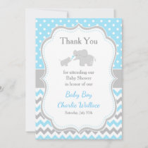 Elephant Blue and Gray Baby Shower Thank You Card