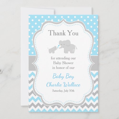 Elephant Blue and Gray Baby Shower Thank You Card