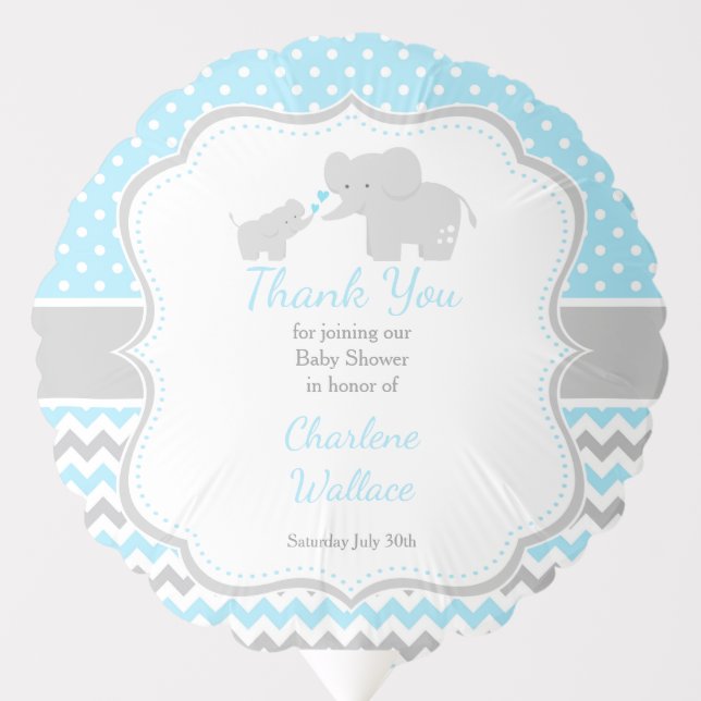 Elephant Blue and Grey Baby Shower Balloon (Front)