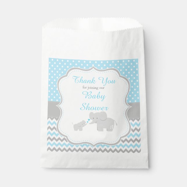 Elephant Blue and Grey Baby Shower Party Favor Bag (Front)