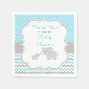 Elephant Blue and Grey Baby Shower Party Napkins