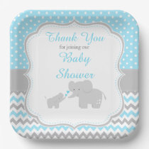 Elephant Blue and Grey Baby Shower Party Paper Plates