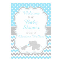 Elephant Blue and Grey Baby Shower Party Poster