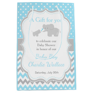 Elephant Blue and Grey Baby Shower Thank You Medium Gift Bag