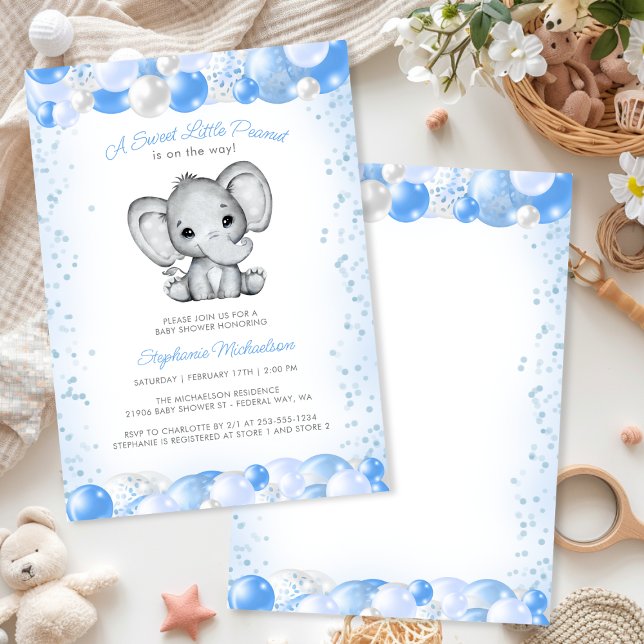 Elephant Blue Baby Boy Balloon Shower Invitation (Elephant Blue Baby Boy Balloon Shower Invitation)