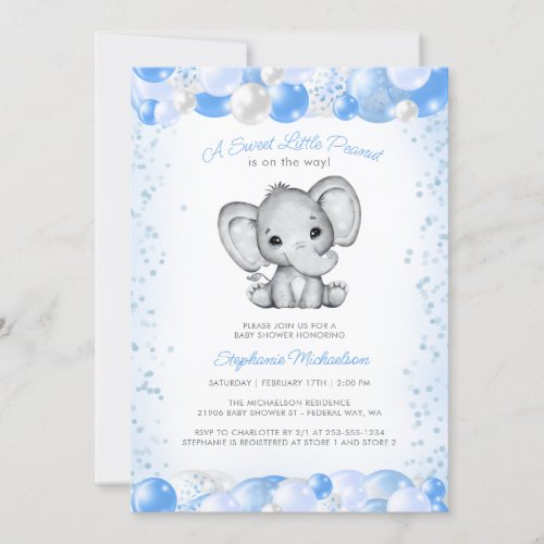 Elephant Blue Baby Boy Balloon Shower Invitation