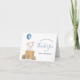 Elephant Blue Baby Shower by Mail Thank You Note Card
