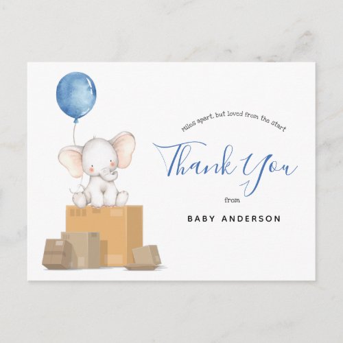 Elephant Blue Baby Shower by Mail Thank You Postcard