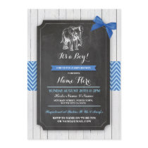 Elephant Blue Baby Shower Party Boy Wood Invite