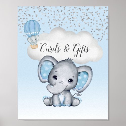 Elephant Blue Balloon Baby Shower Cards Gifts Poster