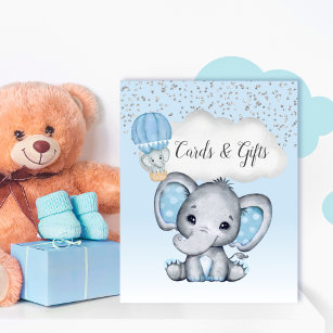 Elephant Blue Balloon Baby Shower Cards & Gifts Poster