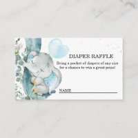 Elephant Blue Balloon Baby Shower Diaper Raffle Enclosure Card