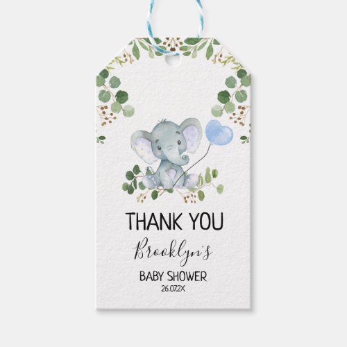 Elephant Blue Balloon Baby Shower Favor Tag