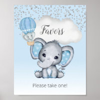 Elephant Blue Balloon Baby Shower Favors Sign