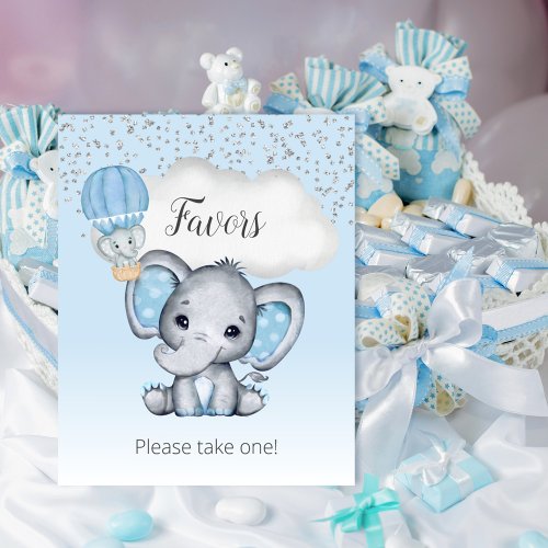 Elephant Blue Balloon Baby Shower Favors Sign