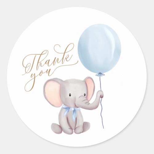 Elephant Blue Balloon Baby Shower Thank You Classic Round Sticker