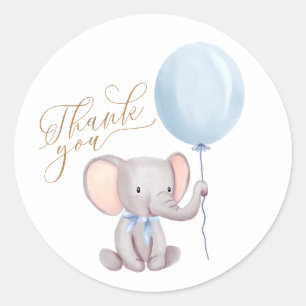 Elephant Blue Balloon Baby Shower Thank You Classic Round Sticker