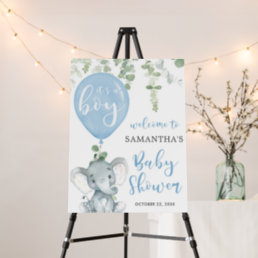 Elephant blue balloon boy baby shower welcome sign