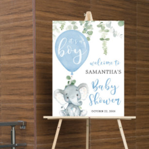 Elephant blue balloon boy baby shower welcome sign