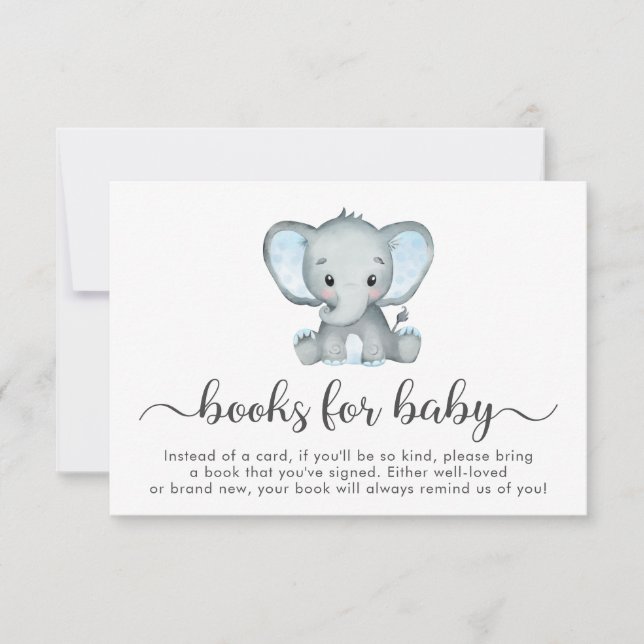 Elephant Blue Books For Baby Shower Card (Front)