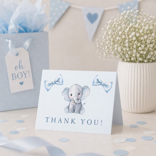 Elephant Blue Bow Tie Baby Boy Shower Letterpress Thank You Card