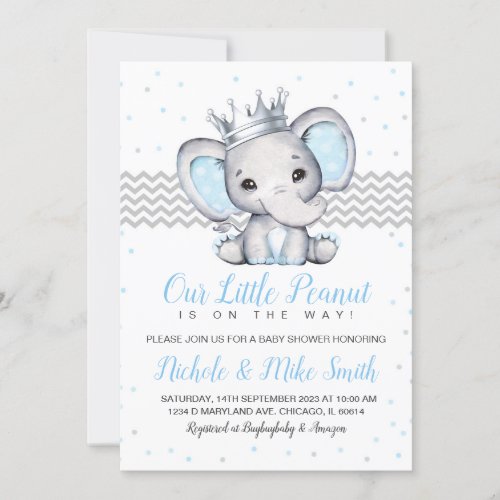 Elephant Blue Boy Baby Shower Invitation