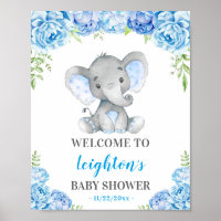 Elephant Blue Boy Baby Shower Sprinkle Welcome Poster