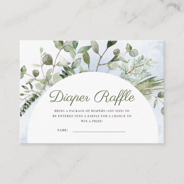 Elephant Blue Boy Greenery Diaper Raffle Enclosure Card (Front)
