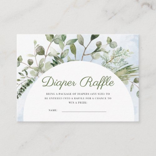 Elephant Blue Boy Greenery Diaper Raffle Enclosure Card