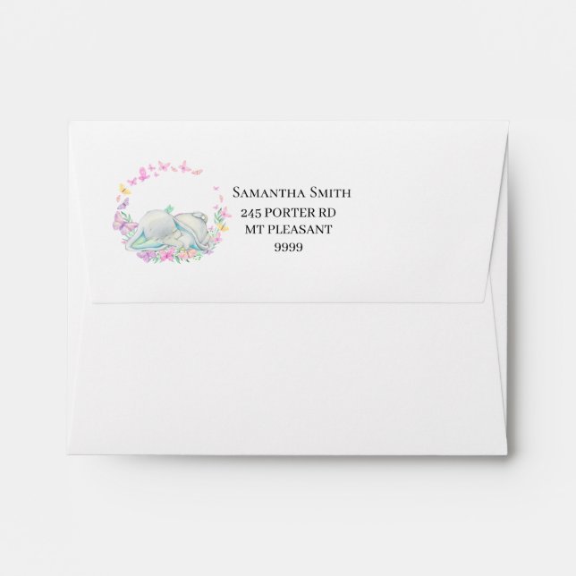 Elephant Blue Butterflies Baby Shower Envelope (Back (Top Flap))