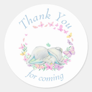 Elephant blue Butterflies Baby Shower Thank You Classic Round Sticker